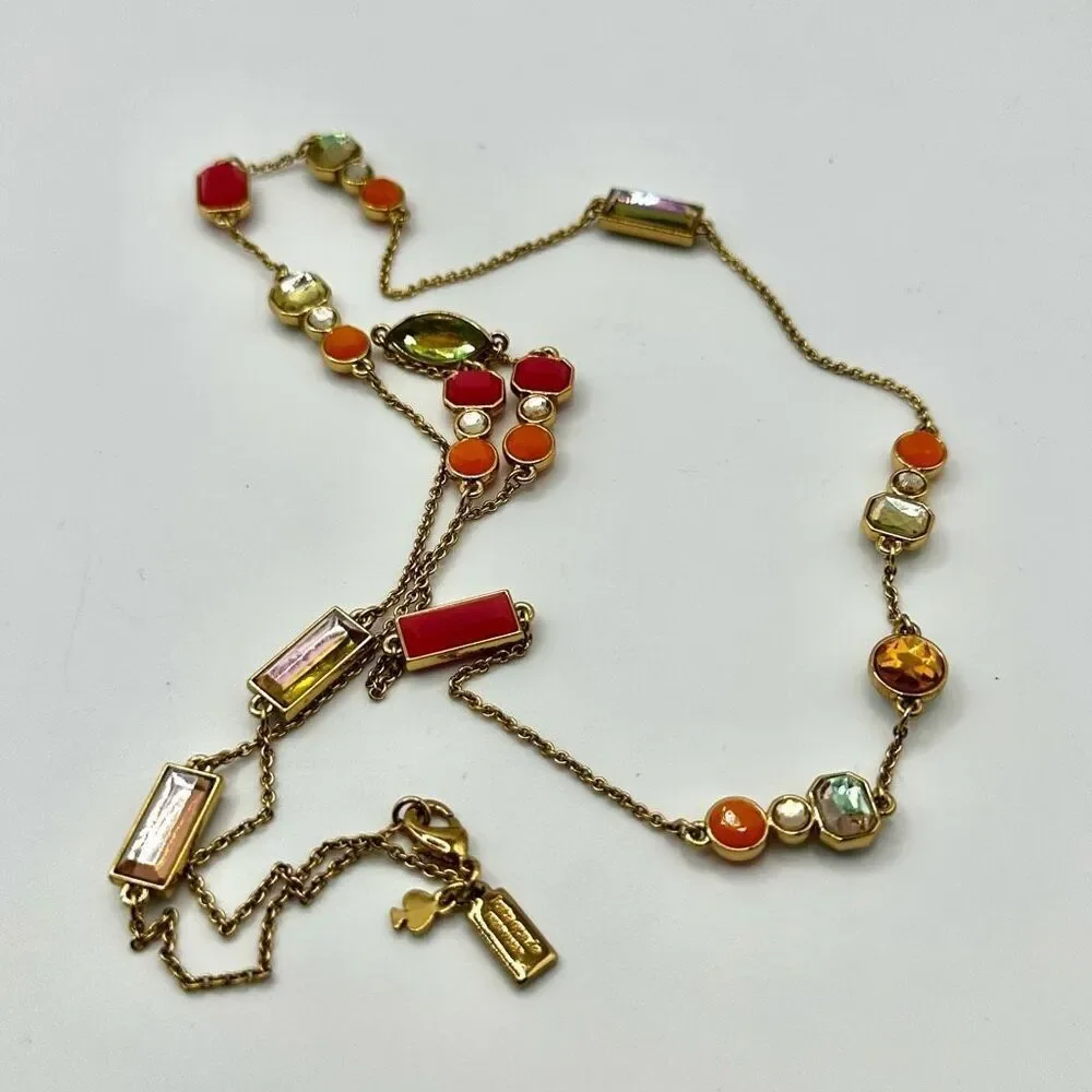 Kate Spade gold tone long rhinestone neon station necklace